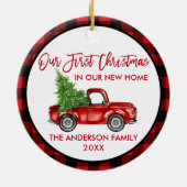 Brush Script Erste Weihnachten Neue Zuhause Truck Keramik Ornament (Hinten)