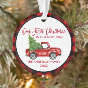 Brush Script Erste Weihnachten Neue Zuhause Truck  Ornament