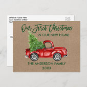 Brush Script Erste Weihnachtsfeier Neue Zuhause Tr Postkarte (Vorne/Hinten)