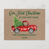 Brush Script Erste Weihnachtsfeier Neue Zuhause Tr Postkarte (Vorderseite)