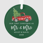 Brush Script Erste Weihnachtszeit Vintag Truck Ornament (Rückseite)