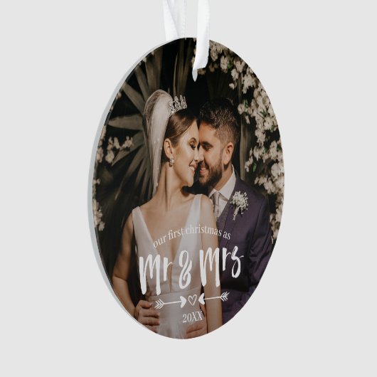 Brush Script Erster Weihnachtsmann Foto Ornament (Vorderseite)