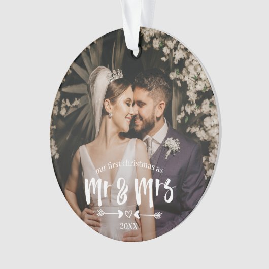 Brush Script Erster Weihnachtsmann Foto Ornament (Vorderseite)