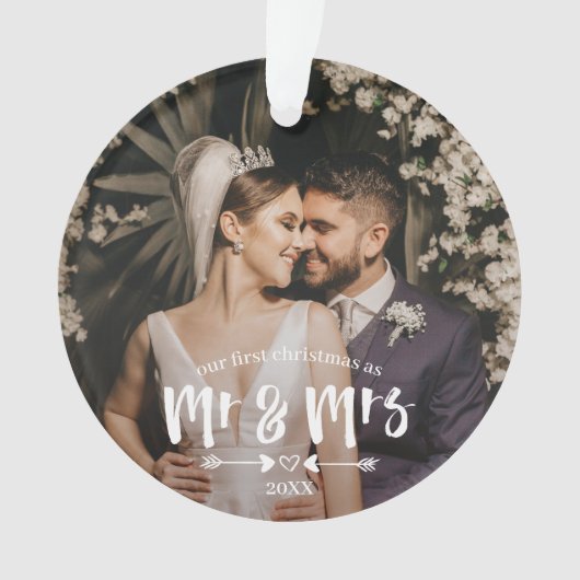 Brush Script Erster Weihnachtsmann Foto Ornament (Vorderseite)