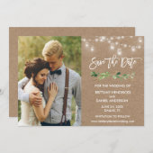 Brush Script Eucalyptus Jar Lights Kraft Foto Save The Date (Vorne/Hinten)