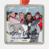 Brush Script Family Foto Frohe Weihnachten Sq Ornament Aus Metall (Vorne)
