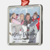 Brush Script Family Foto Frohe Weihnachten Sq Ornament Aus Metall (Links)