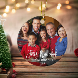 Brush Script Feliz Navidad Foto Red Back Keramik Ornament