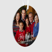 Brush Script Feliz Navidad Foto Red Back Ornament (Vorderseite)