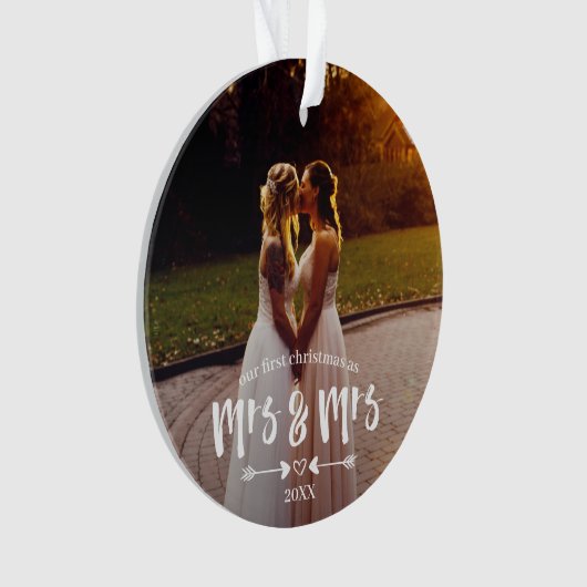 Brush Script First Christmas Frau Foto Ornament (Vorderseite)