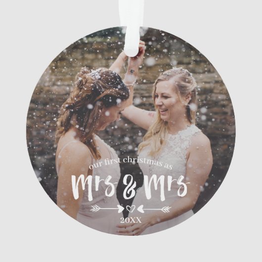 Brush Script First Christmas Frau Foto Ornament (Rückseite)