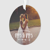 Brush Script First Christmas Frau Foto Ornament (Vorderseite)