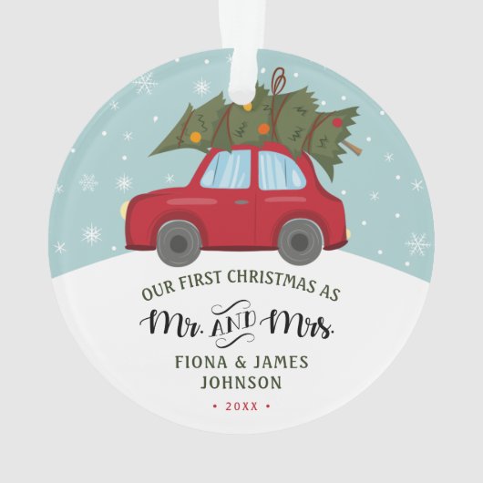 Brush Script First Christmas Red Car Ornament (Rückseite)