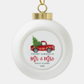 Brush Script First Christmas Red Truck Keramik Kugel-Ornament (Vorderseite)