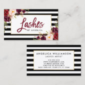 Brush Script floral Burgundy Lashes gestreift Visitenkarte (Vorne/Hinten)