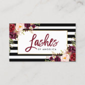 Brush Script floral Burgundy Lashes gestreift Visitenkarte (Vorderseite)