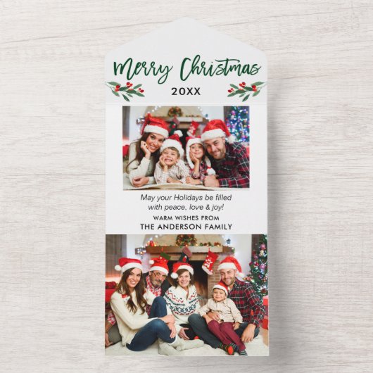 Brush Script Foto Grün in einer Weihnachtskarte All In One Einladung (Innen Boden)