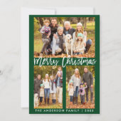 Brush Script Foto Grün Weihnachtskarte SB Einladung (Vorderseite)