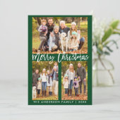 Brush Script Foto Grün Weihnachtskarte SB Einladung (Stehend Vorderseite)