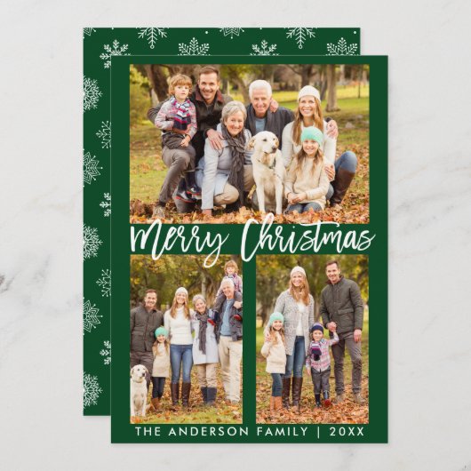 Brush Script Foto Grün Weihnachtskarte SB Einladung (Vorne/Hinten)