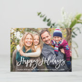 Brush Script Foto Happy Holidays Card Kraft Einladung (Stehend Vorderseite)