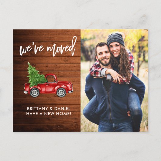 Brush Script Foto Rustikale Adresse ändern Red Tru Postkarte (Vorderseite)