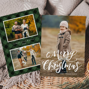 Brush Script Frohe Weihnachten Grün Kariert 3 Foto