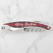 Brush Script Frohe Weihnachten Red Buffalo Kariert Kellnermesser (Vorderseite)