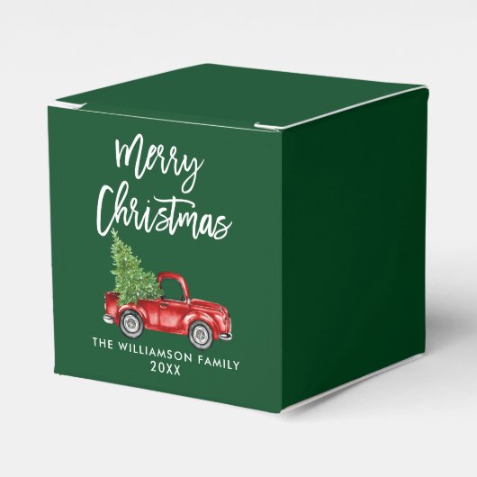 Brush Script Frohe Weihnachten Vintag Truck Green Geschenkschachtel (Vorderseite)