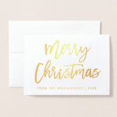 Brush Script Frohe Weihnachts-Foto Gold Folienkarte (Vorderseite mit Umschlag)