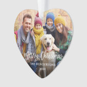 Brush Script Frohe Weihnachts Foto Red Back Heart Ornament (Vorderseite)