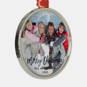 Brush Script Frohe Weihnachtsfamilie Foto Ornament Aus Metall (Rechts)