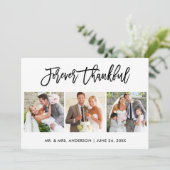 Brush Script für immer Glückliche 3-Foto Hochzeit Dankeskarte (Stehend Vorderseite)