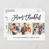 Brush Script für immer Glückliche 3-Foto Hochzeit Postkarte (Vorne/Hinten)