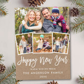 Brush Script glücklich Neujahr 4 Foto Kraft Postkarte