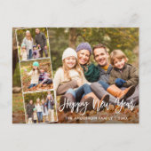 Brush Script glücklich Neujahrsfamilie 4 Foto Postkarte (Vorderseite)