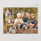 Brush Script glücklich Thanksgiving Familie 4 Foto Postkarte (Vorderseite)