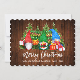 Brush Script Gnomes Wood Christmas Lights Feiertagskarte