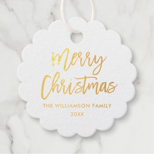 Brush Script Gold Foil Frohe Weihnachten Geschenkanhänger (Vorderseite)