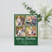 Brush Script Green Family 4 Foto Weihnachten Postkarte (Stehend Vorderseite)