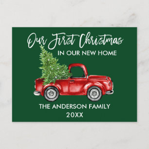 Brush Script Green First Christmas New Zuhause Tru Postkarte