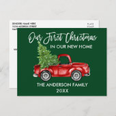 Brush Script Green First Christmas New Zuhause Tru Postkarte (Vorne/Hinten)
