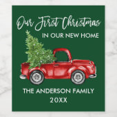 Brush Script Green First Christmas New Zuhause Tru Weinetikett (Einzelnes Label)