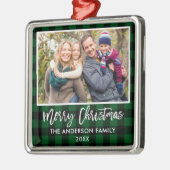 Brush Script Green Kariert Family Frohe Weihnachte Ornament Aus Metall (Links)