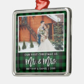 Brush Script Green Kariert First Christmas Mrs. Ornament Aus Metall (Links)