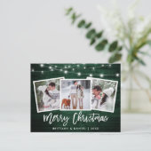 Brush Script Green Wood Lights 3 Foto Weihnachten Postkarte (Stehend Vorderseite)