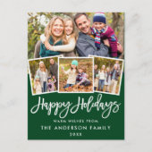 Brush Script Happy Holidays 4 Foto Green Postkarte (Vorderseite)