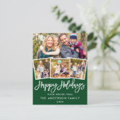 Brush Script Happy Holidays 4 Foto Green Postkarte (Stehend Vorderseite)