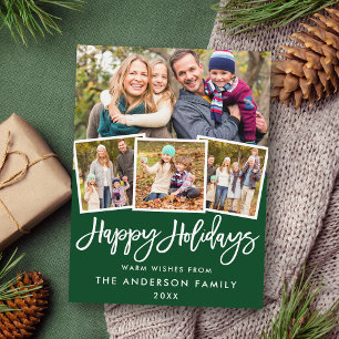 Brush Script Happy Holidays 4 Foto Green Postkarte