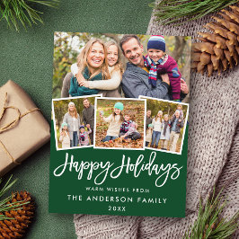 Brush Script Happy Holidays 4 Foto Green Postkarte